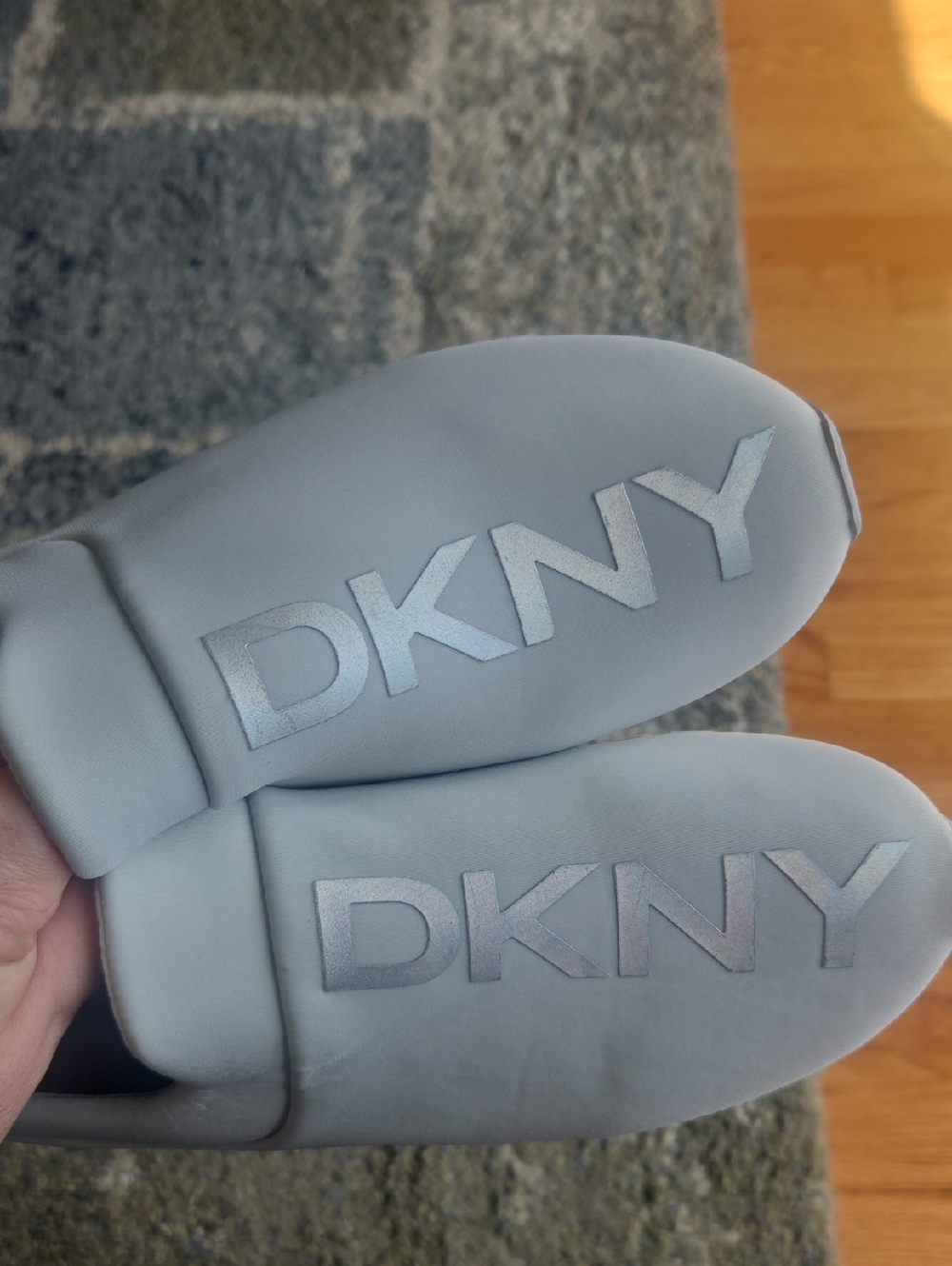 DKNY Pale Gray Logo Slide Sandals
